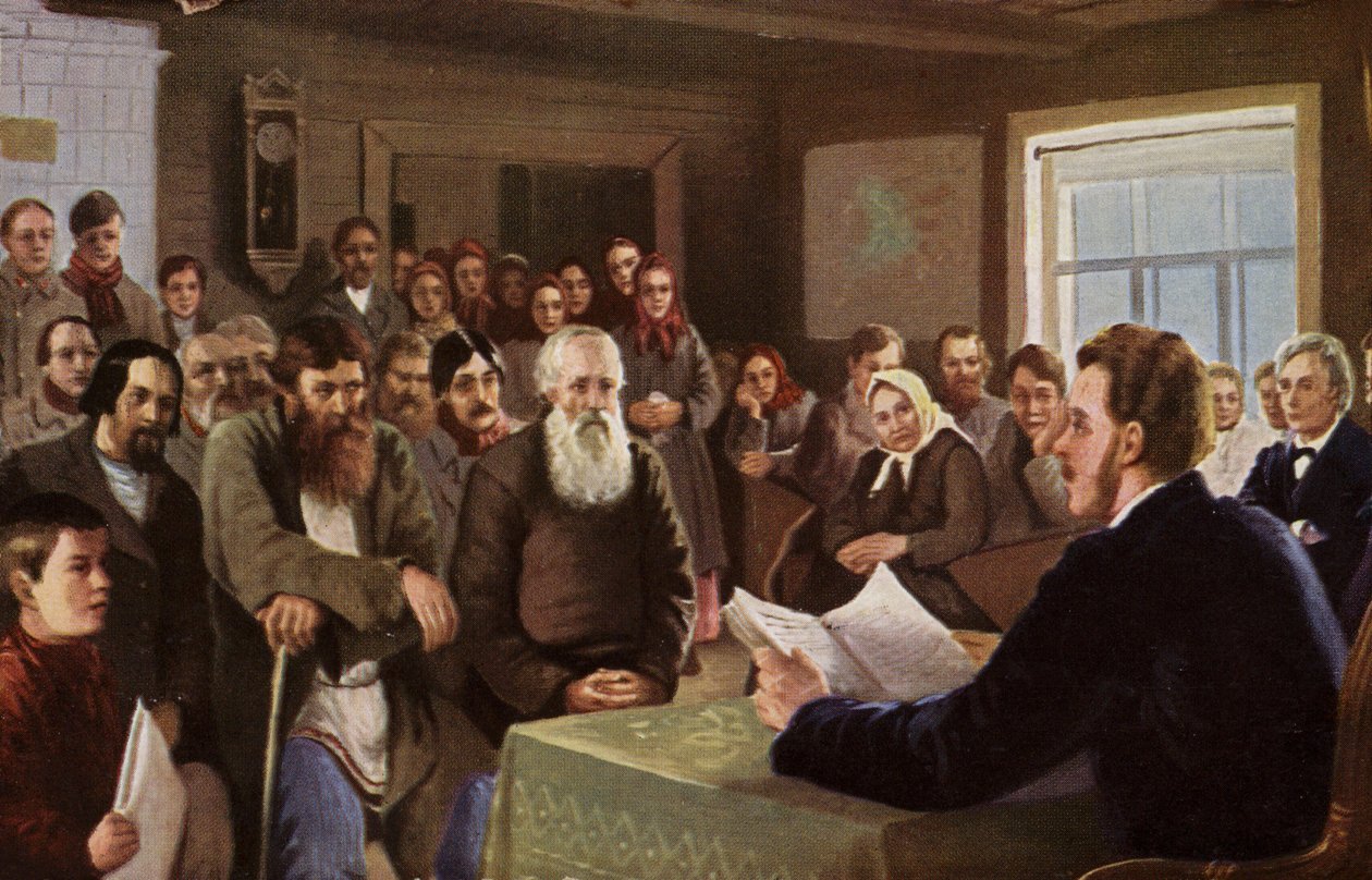 Sonntagslektüre in einer Landschule, Russland, 1895 von Nikolai Petrovich Bogdanov Belsky