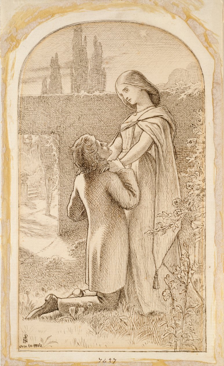 Zwei Liebende in einem sternenklaren Garten, 1862 von Noel Paton