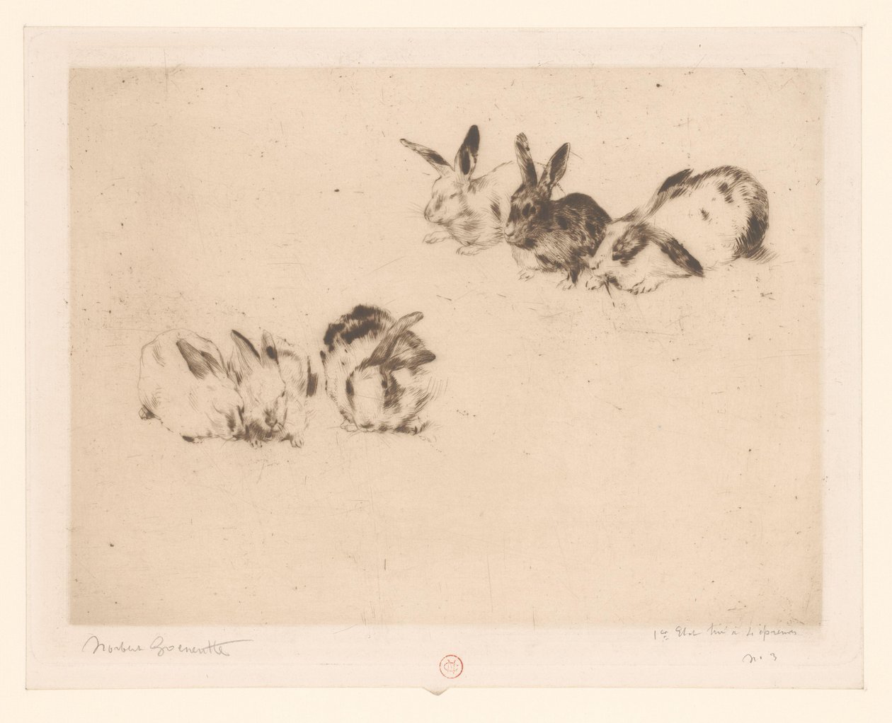 Sechs Kaninchen von Norbert Goeneutte (signed by artist)