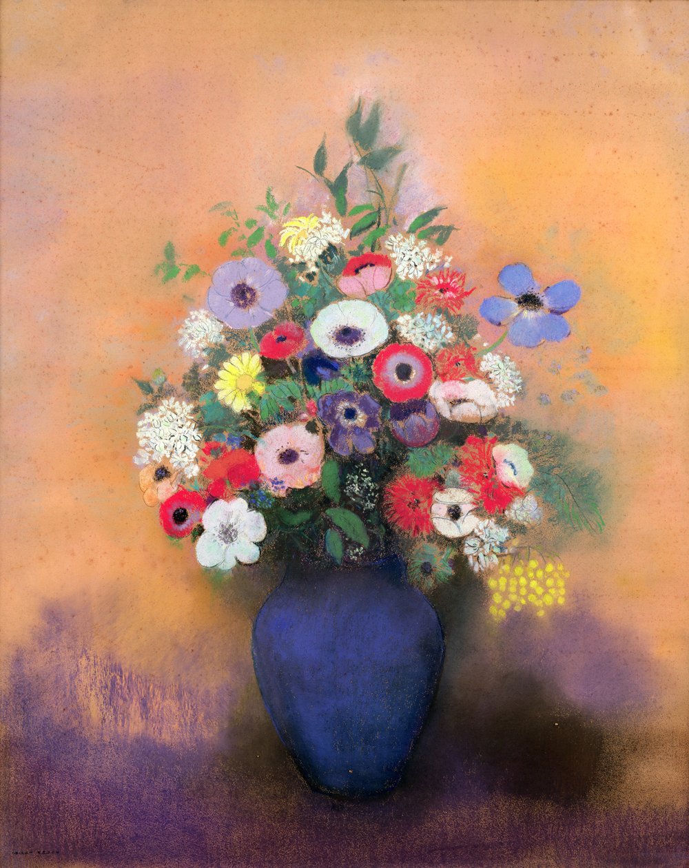 Anemonen und Flieder in einer blauen Vase, nach 1912 von Odilon Redon