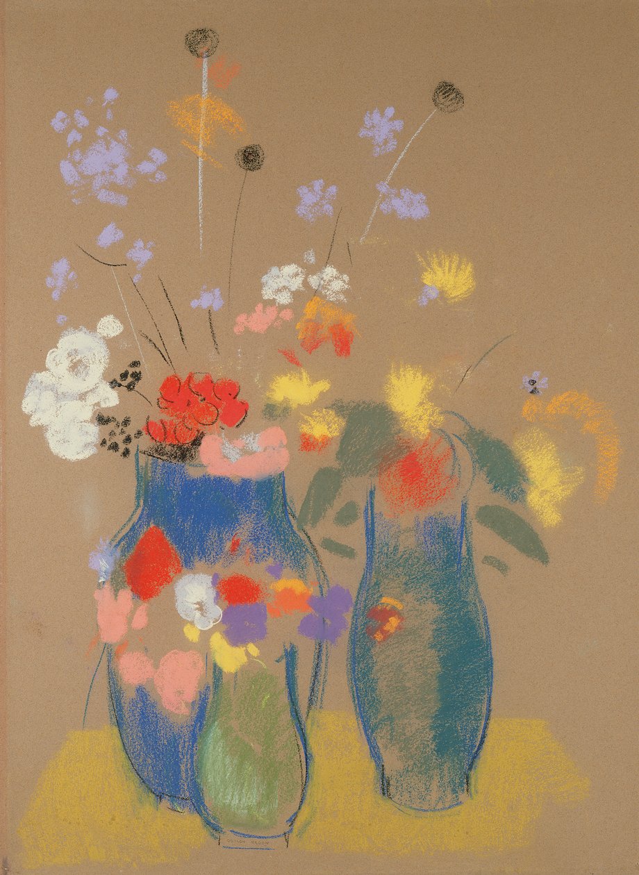 Drei Vasen mit Blumen, ca. 1908-10 von Odilon Redon