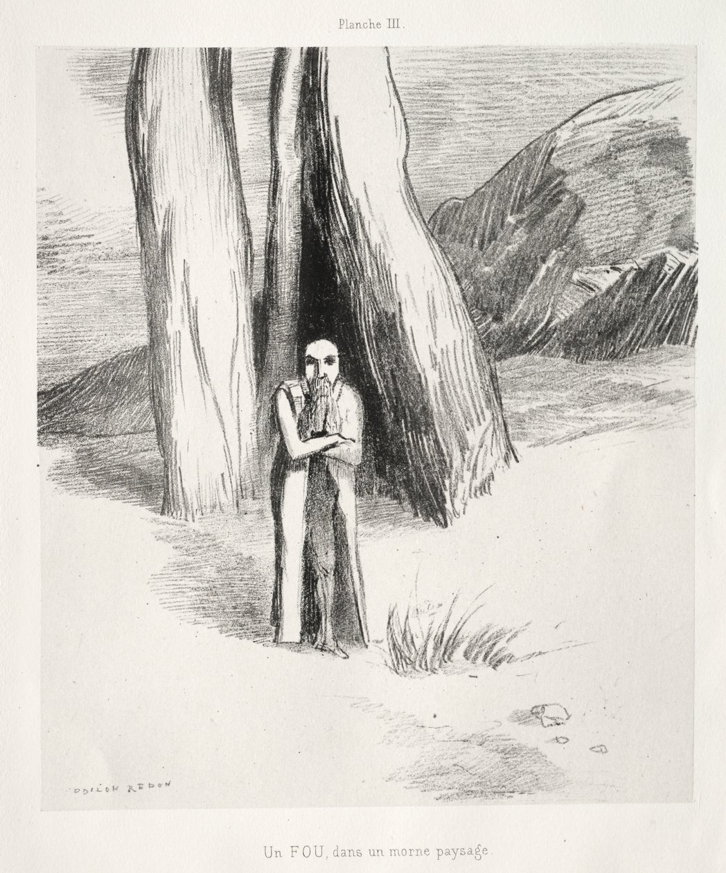 Ein Verrückter in einer düsteren Landschaft von Odilon Redon