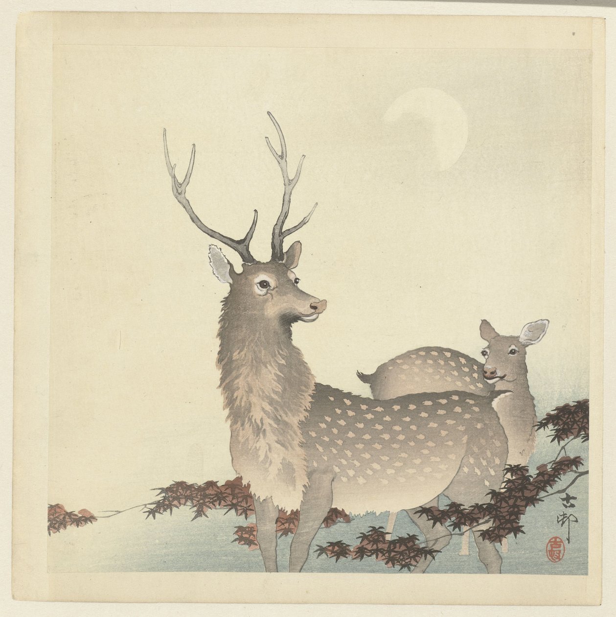 Zwei Hirsche von Ohara Koson