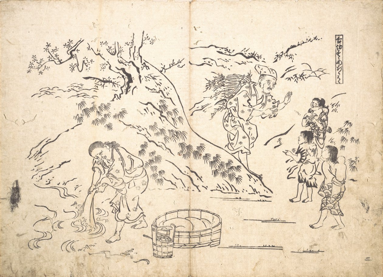 Holzsammler findet Jungen mit Spatz von Okumura Masanobu