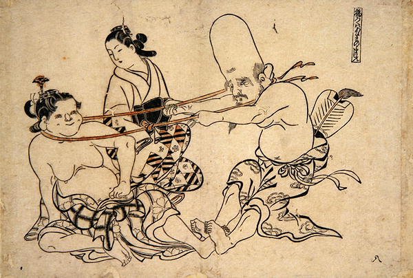 Fukurojin versucht, eine Dirne zu heben von Okumura Masanobu