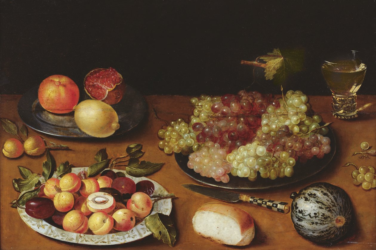 Stillleben mit Trauben, Granatäpfeln und Aprikosen von Osias the Elder Beert