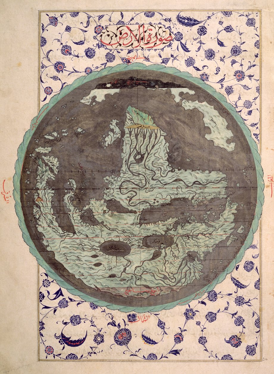 Weltkarte aus einer Kopie von Zubdat al-Tawarikh von Ottoman School