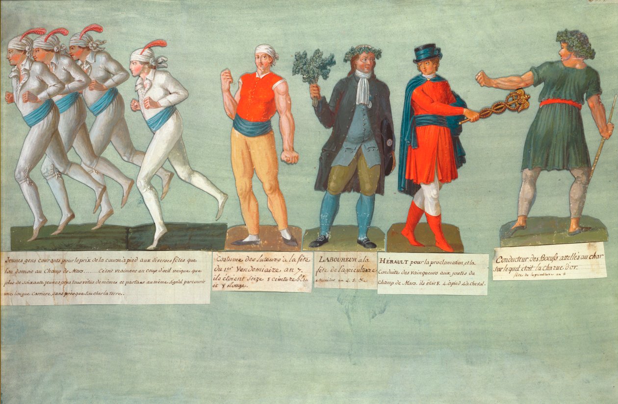 Athleten und Teilnehmer an Festen während der Französischen Revolution (Gouache) von P. A. and J.B. Lesueur
