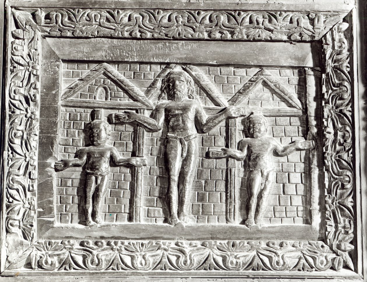 Die Kreuzigung, Tafel einer Tür mit Szenen aus dem Alten und Neuen Testament (Holz) von Paleo Christian