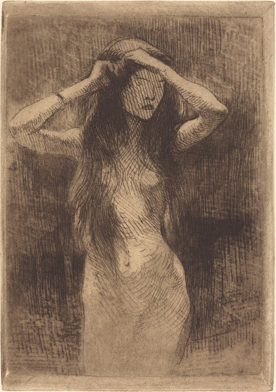 Nacktes Mädchen, das ihr Haar kämmt, 1887 von Paul Albert Besnard