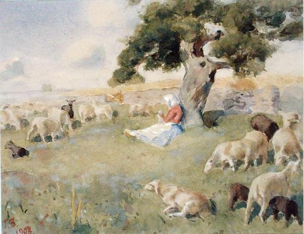 Hirte mit einer Schafherde von Paul Burman