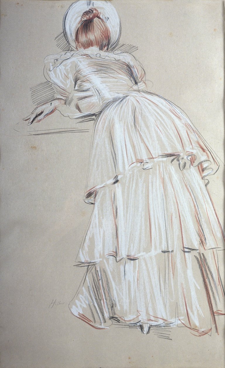 Frau steht und lehnt sich von hinten (Pastell) von Paul Cesar Helleu