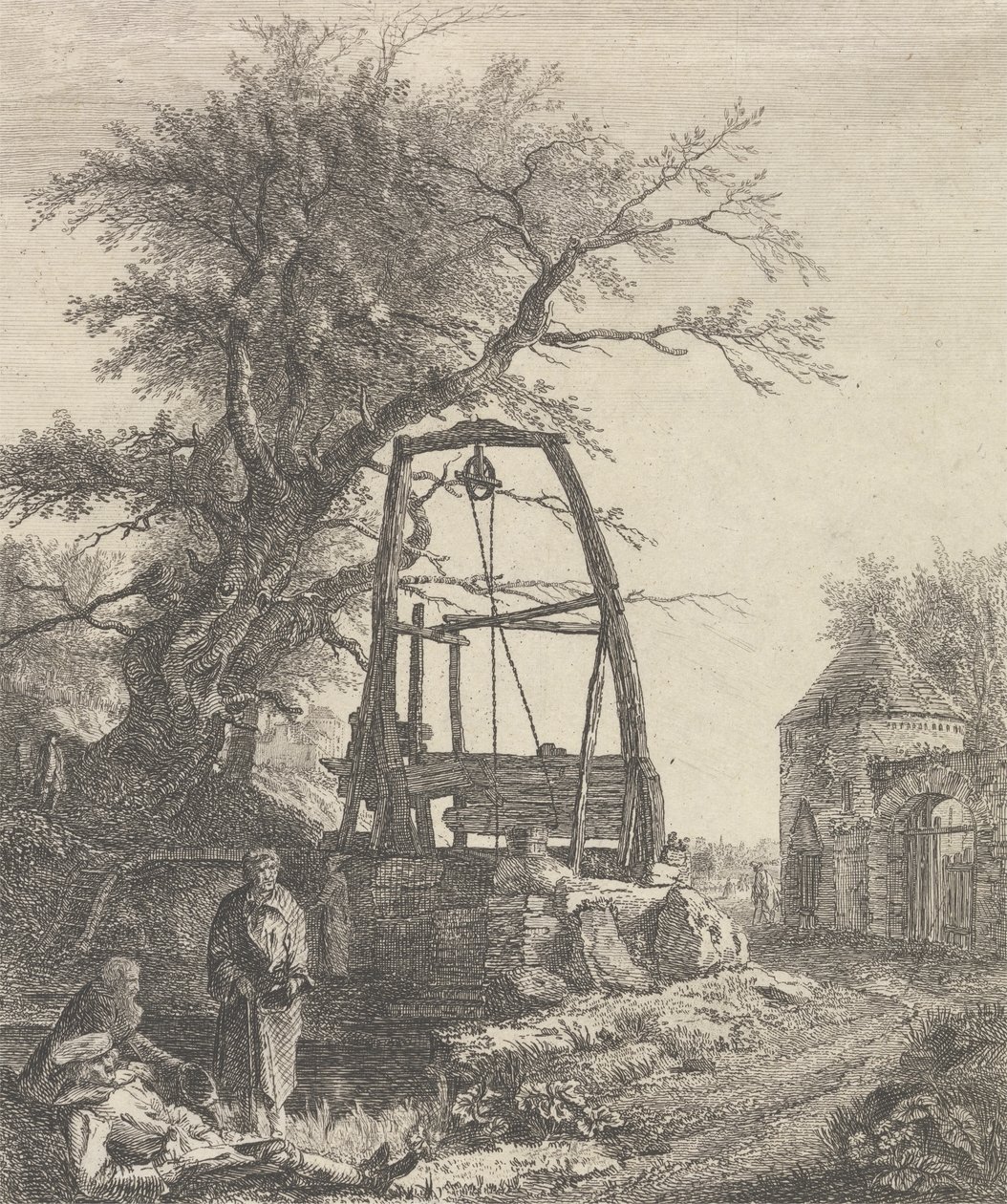Schottische Bettler ruhen sich in der Nähe eines Brunnens aus von Paul Sandby