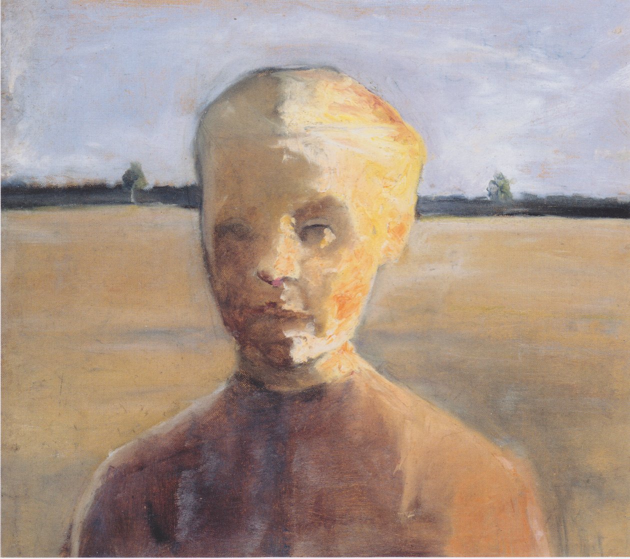 Brustbild eines Mädchens in der Sonne vor weiter Landschaft von Paula Modersohn Becker