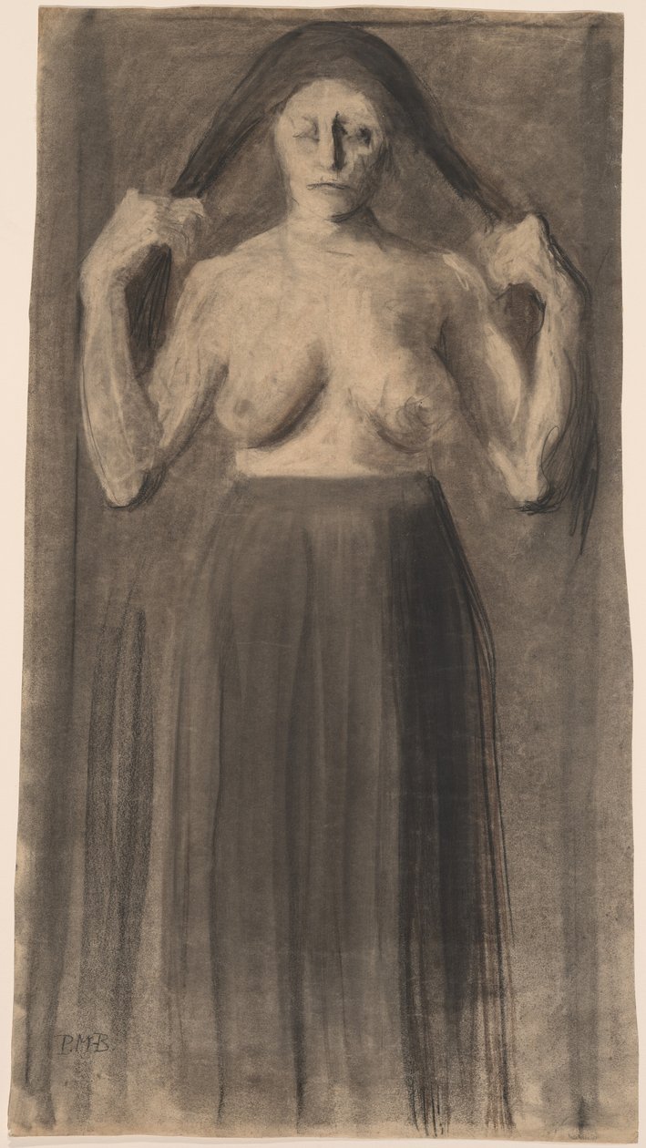 Halbnackte Frau, die ihr Haar auseinander hält von Paula Modersohn Becker