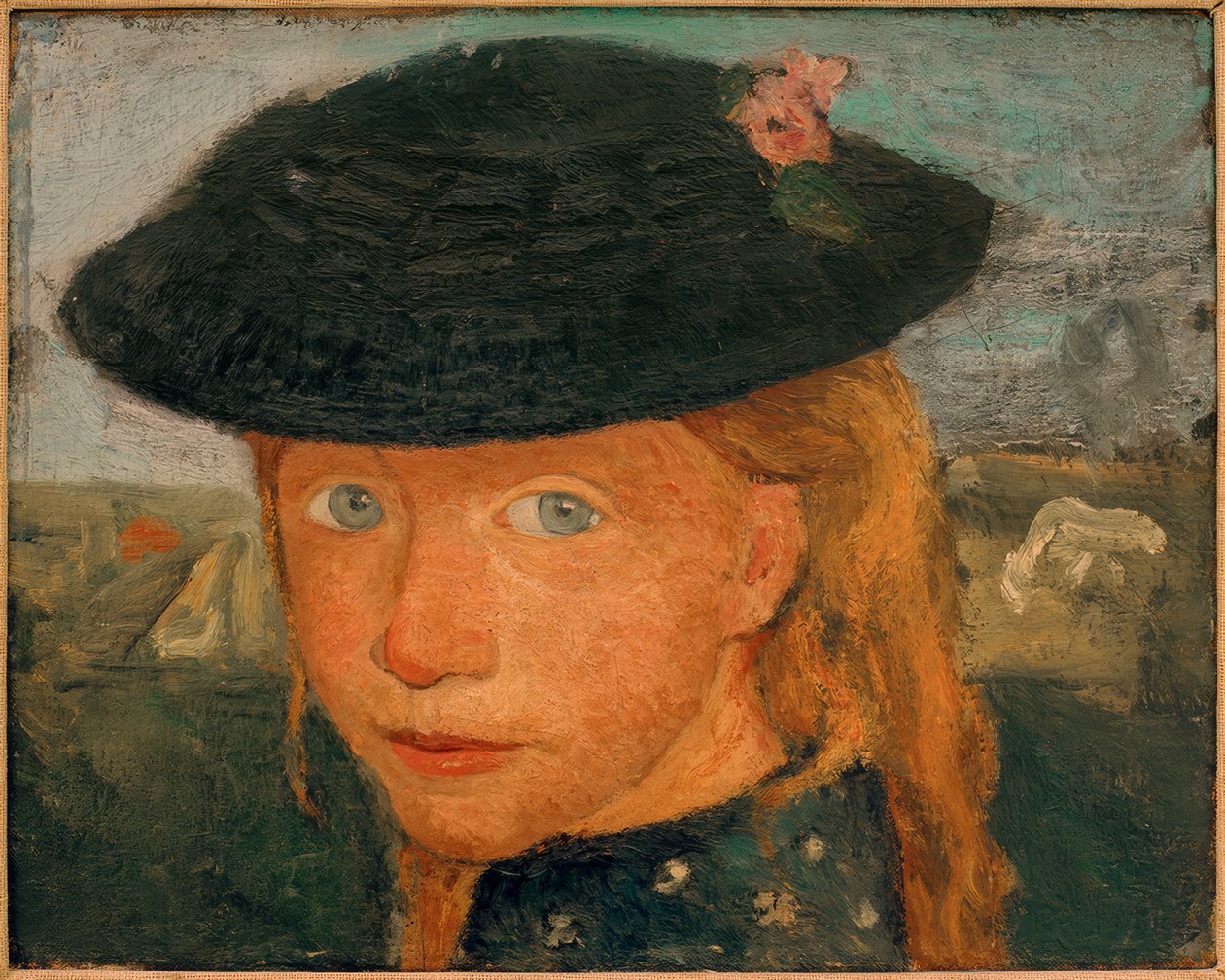 Kopf eines kleinen Mädchens mit Strohhut von Paula Modersohn Becker