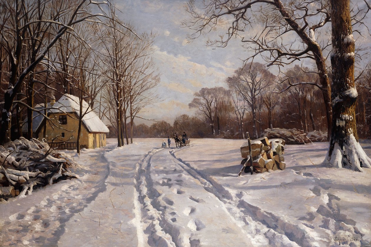 Schlittenfahrt durch eine Winterlandschaft von Peder Monsted