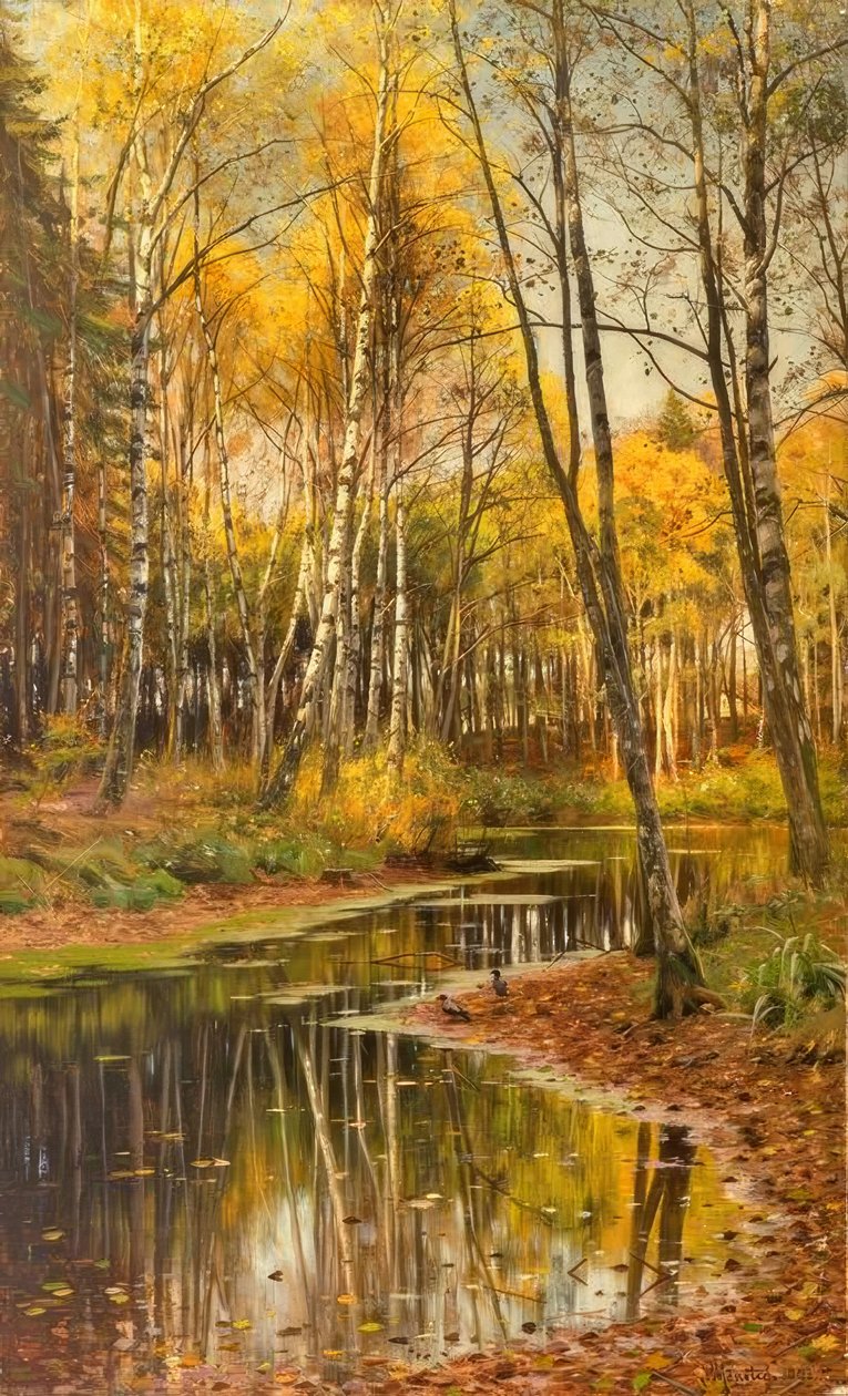 Birkenwald im Herbstlicht von Peder Monsted