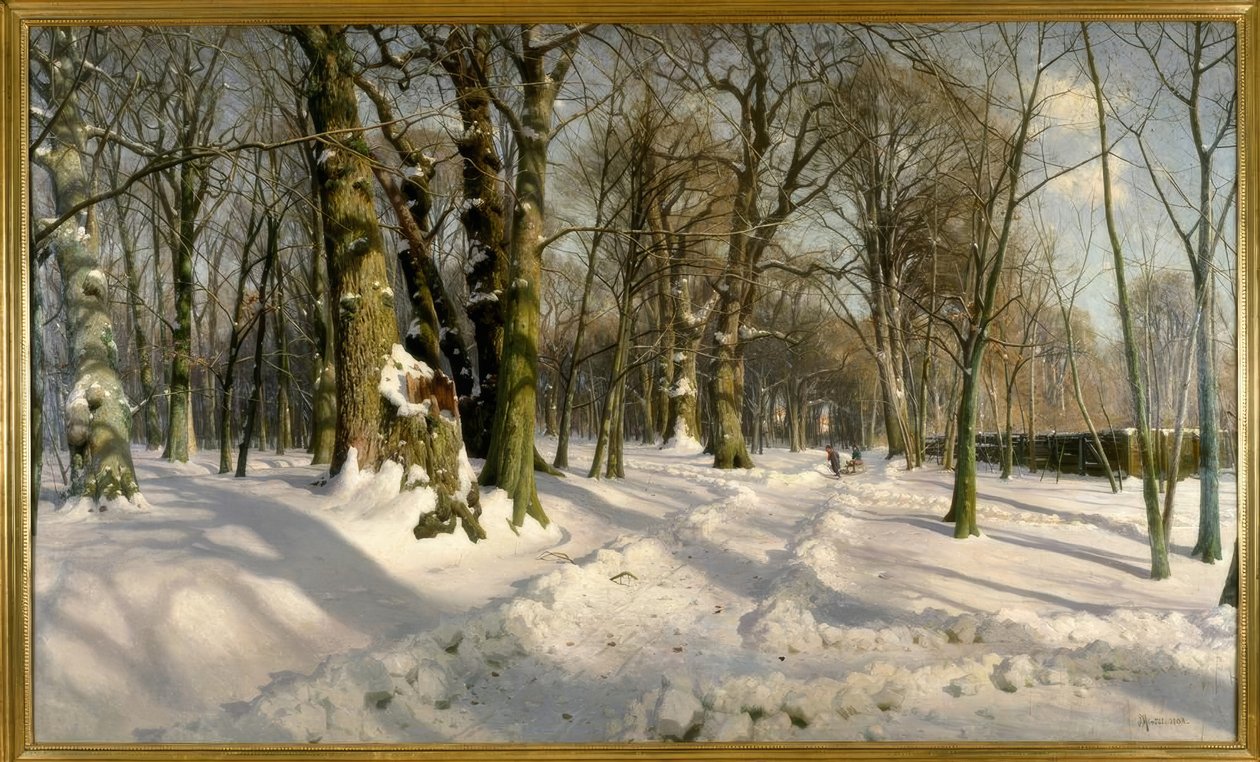 Verschneiter Winterwald im Sonnenlicht von Peder Monsted