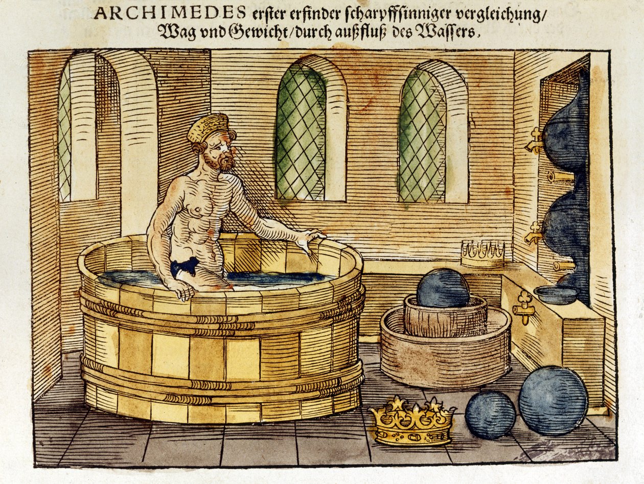 Archimedes (ca. 287-212 v. Chr.), griechischer Mathematiker und Erfinder, in seinem Bad, 1547 von Peter Flötner