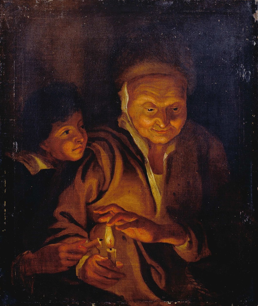 Ein Junge zündet eine Kerze an, die eine alte Frau hält von Peter Paul Rubens
