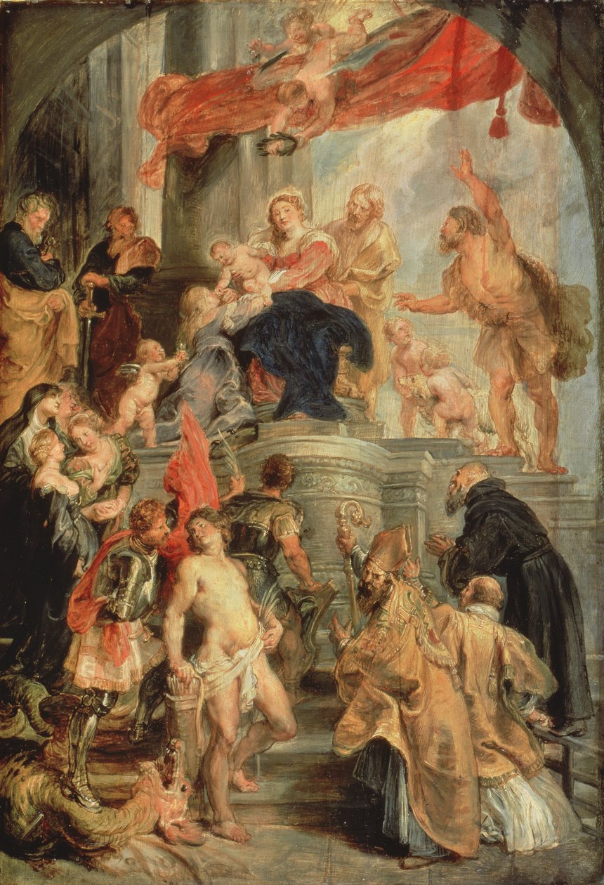 Thronende Madonna mit Kind, umgeben von Heiligen, ca. 1627-28 von Peter Paul Rubens