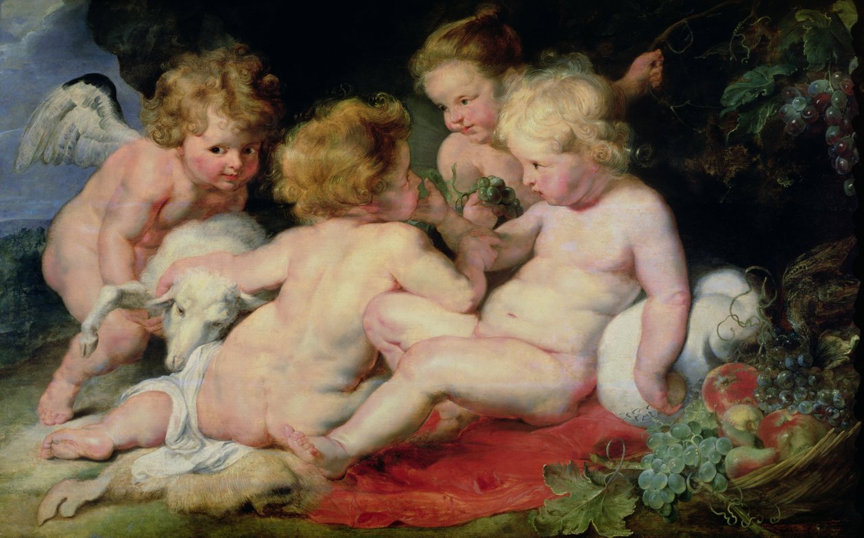Christuskind mit Johannes dem Täufer und zwei Engeln, 1615-20 von Peter Paul Rubens