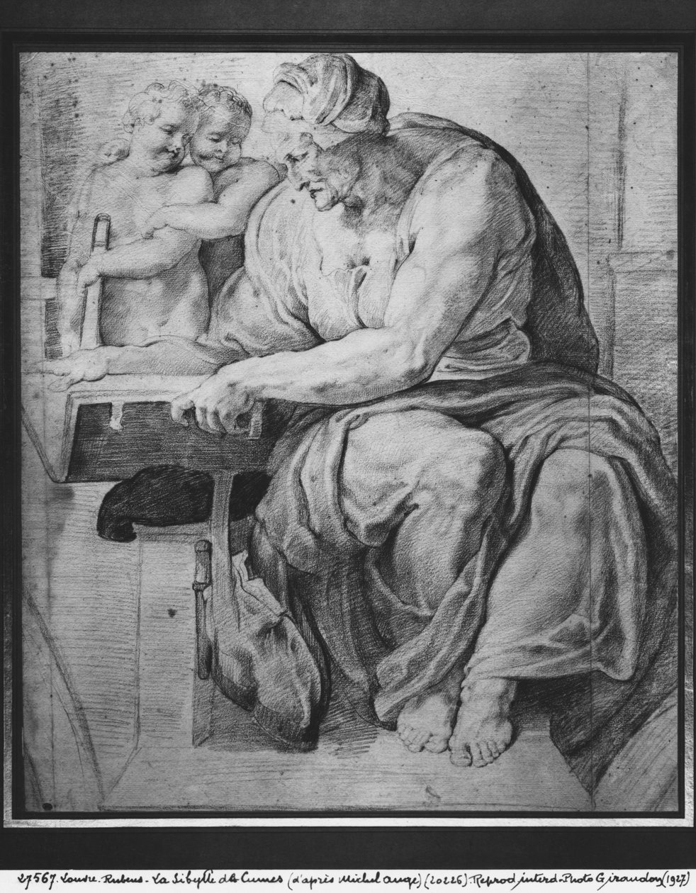 Die Kumanaische Sibylle, nach Michelangelo Buonarroti (1475-1564) (pierre noire und Rötel auf Papier) von Peter Paul Rubens