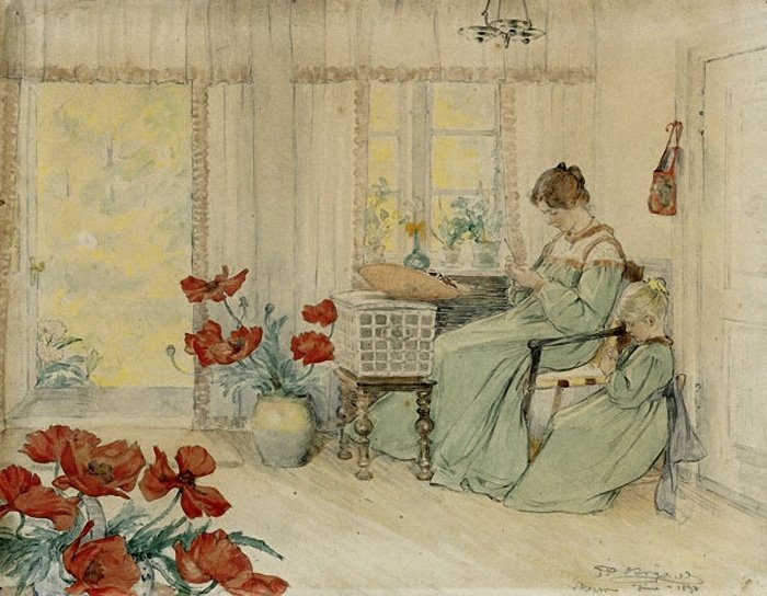 Marie und Vibeke sticken in unserem Haus in Skagen Plantage von Peder Severin Krøyer