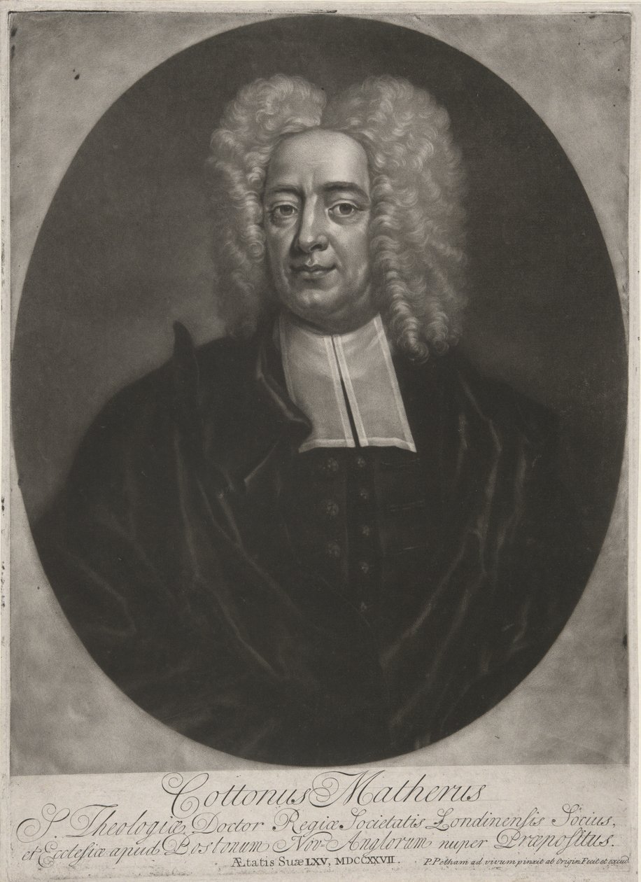 Cotton Mather, veröffentlicht 1728 (Kupferstich) von Peter (after) Pelham