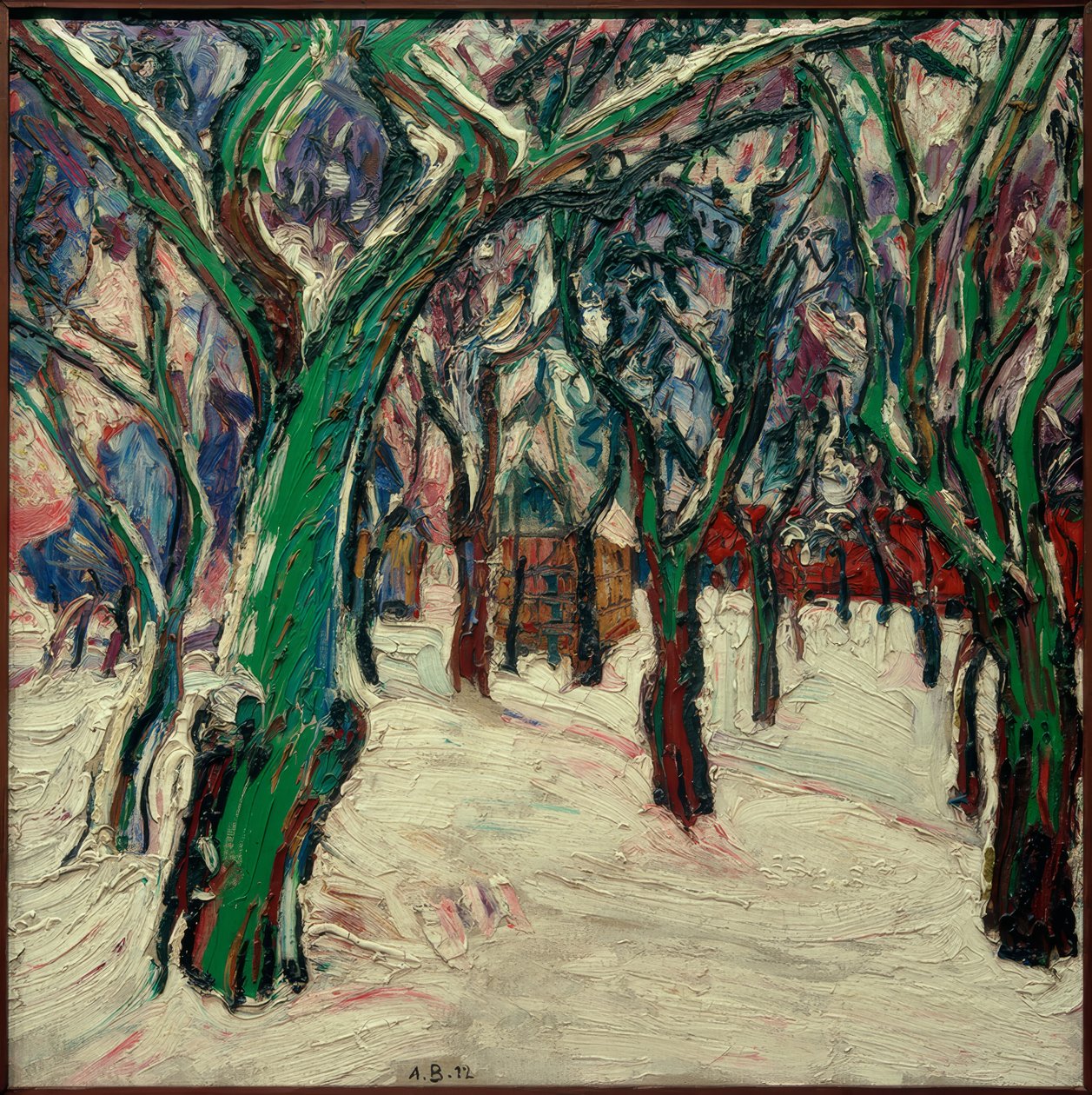 Winterbild mit Bauernhäusern (Parkweg im Winter) von Peter August Böckstiegel