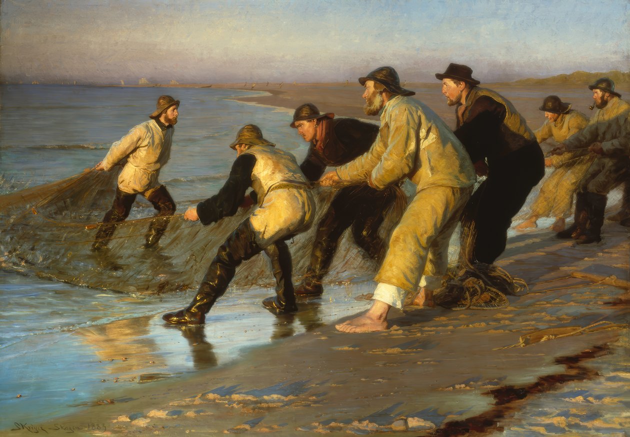 Fischer ziehen am Strand von Skagen Netze von Peder Severin Krøyer