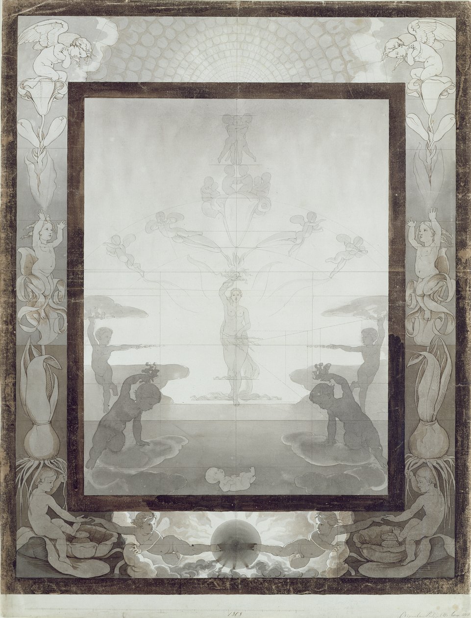 Der Morgen, 1807 (Feder und Pinsel in brauner und grauer Waschung über Bleistift auf Papier) von Philipp Otto Runge