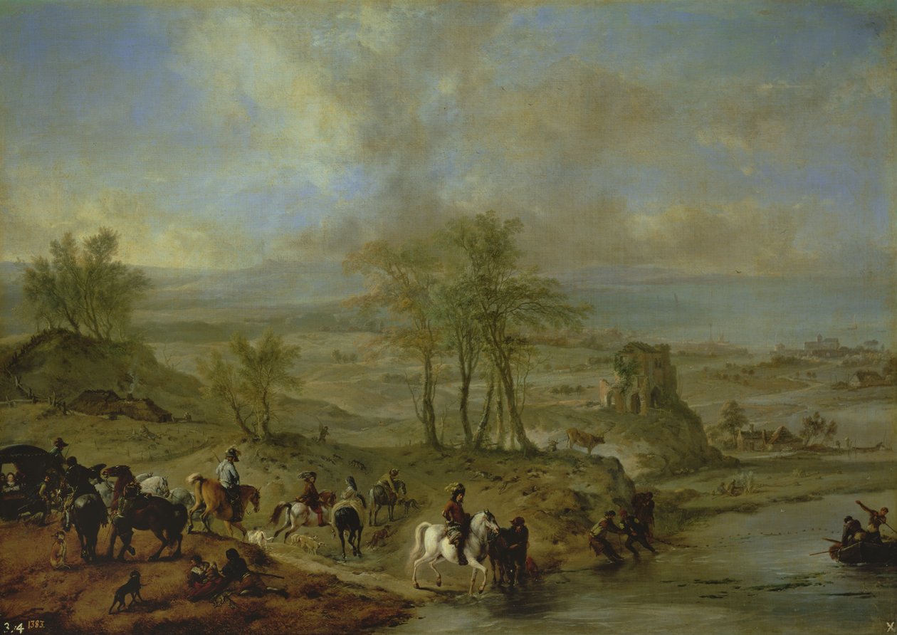 Aufbruch zur Jagd und zum Fischen im Fluss von Philips Wouwerman
