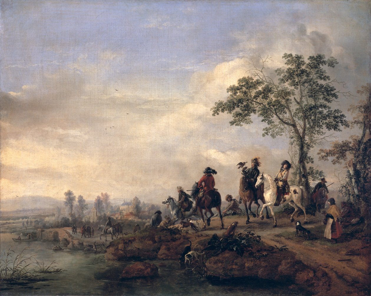 Falkner kehren von der Jagd zurück, 1658-60 von Philips Wouwerman