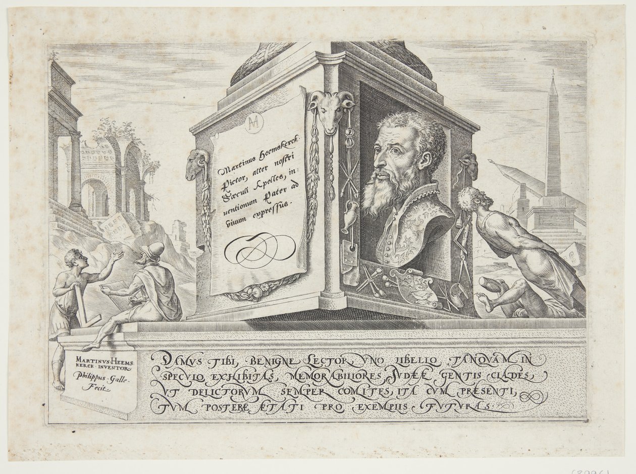 Titel, im Zentrum Heemskercks Porträt von Philips Galle