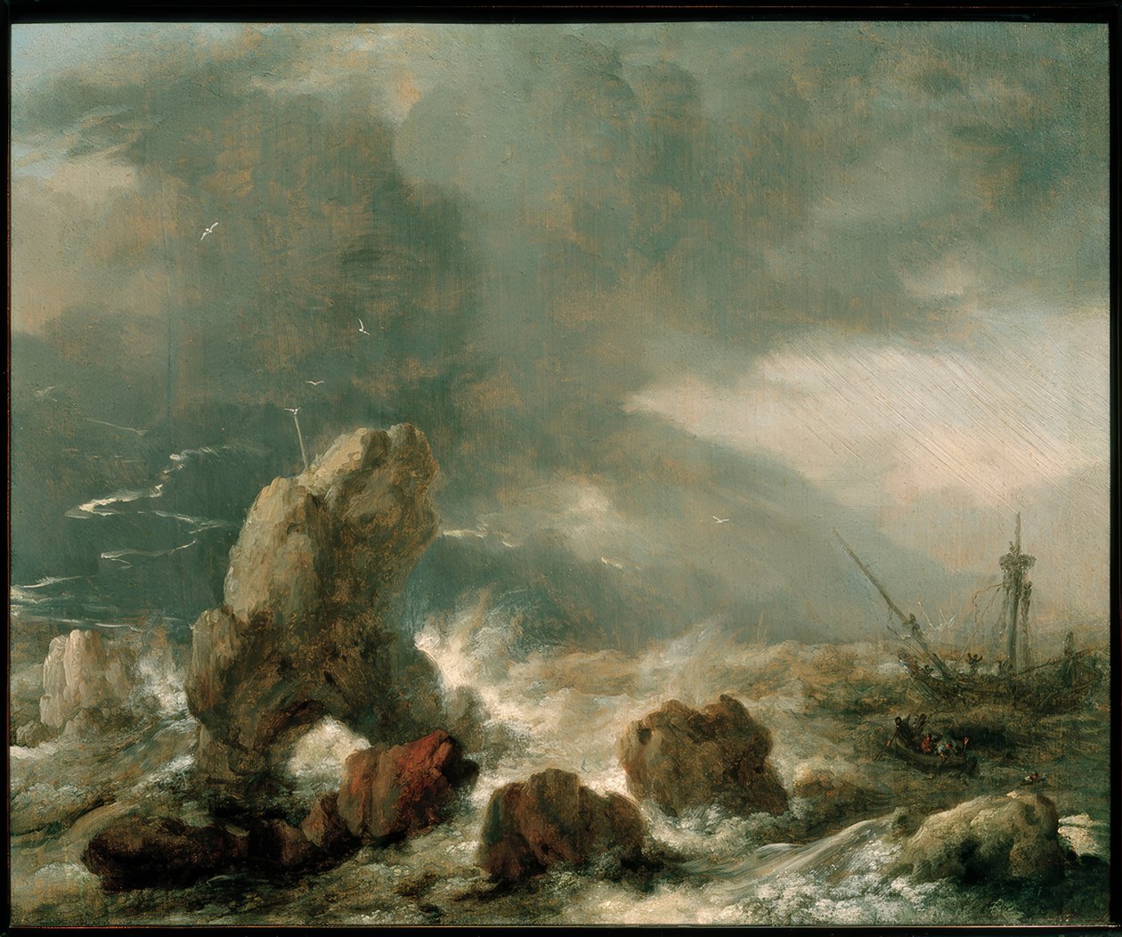 Stürmische See mit drei Schiffen in Seenot von Philips Wouwerman