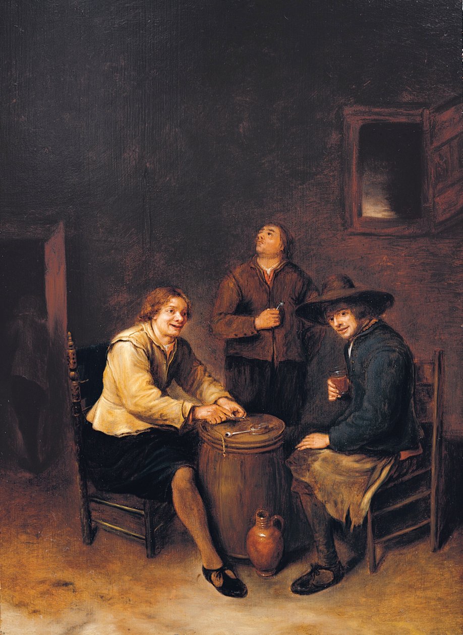 Eine Taverne im Inneren mit drei fröhlichen Bauern von Phillips de Koninck