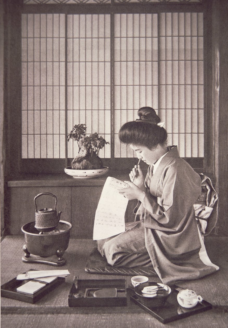 Japanische Frau beim Schreiben von Photographer Japanese