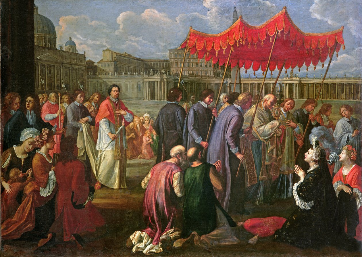 Papst Clemens XI. (1649-1721) in einer Prozession auf dem Petersplatz, Rom von Pier Leone Ghezzi