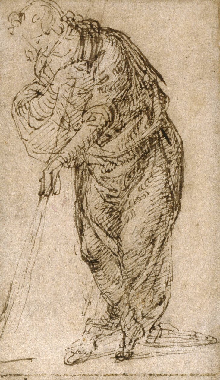 Stehende Figur, die sich auf einen Stab stützt von Piero di Cosimo