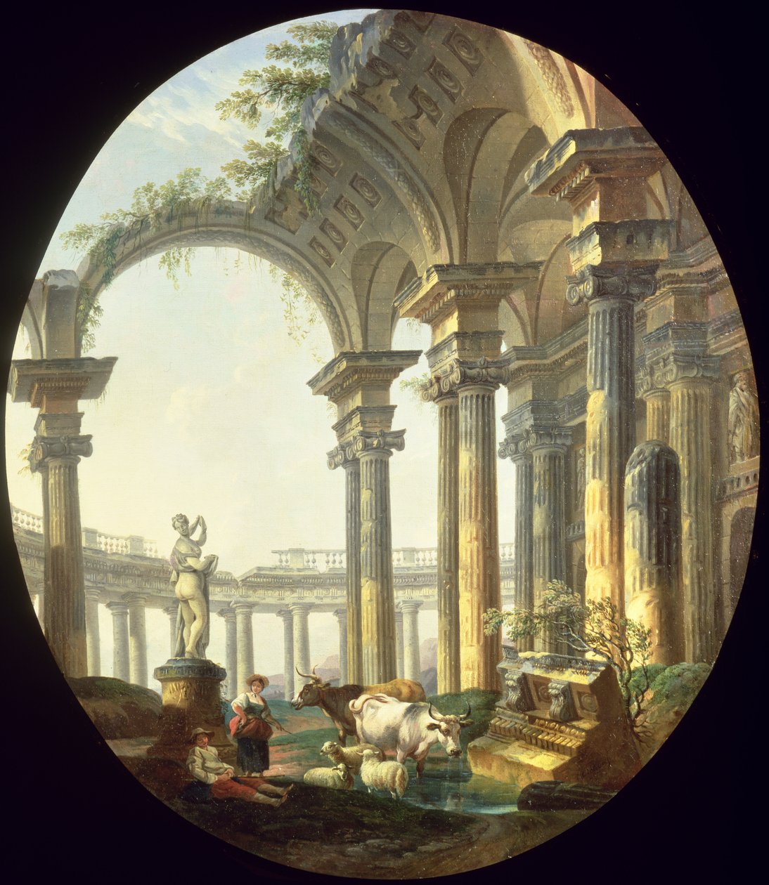Hirten mit Tieren in einer klassischen Landschaft von Pierre Antoine Demachy