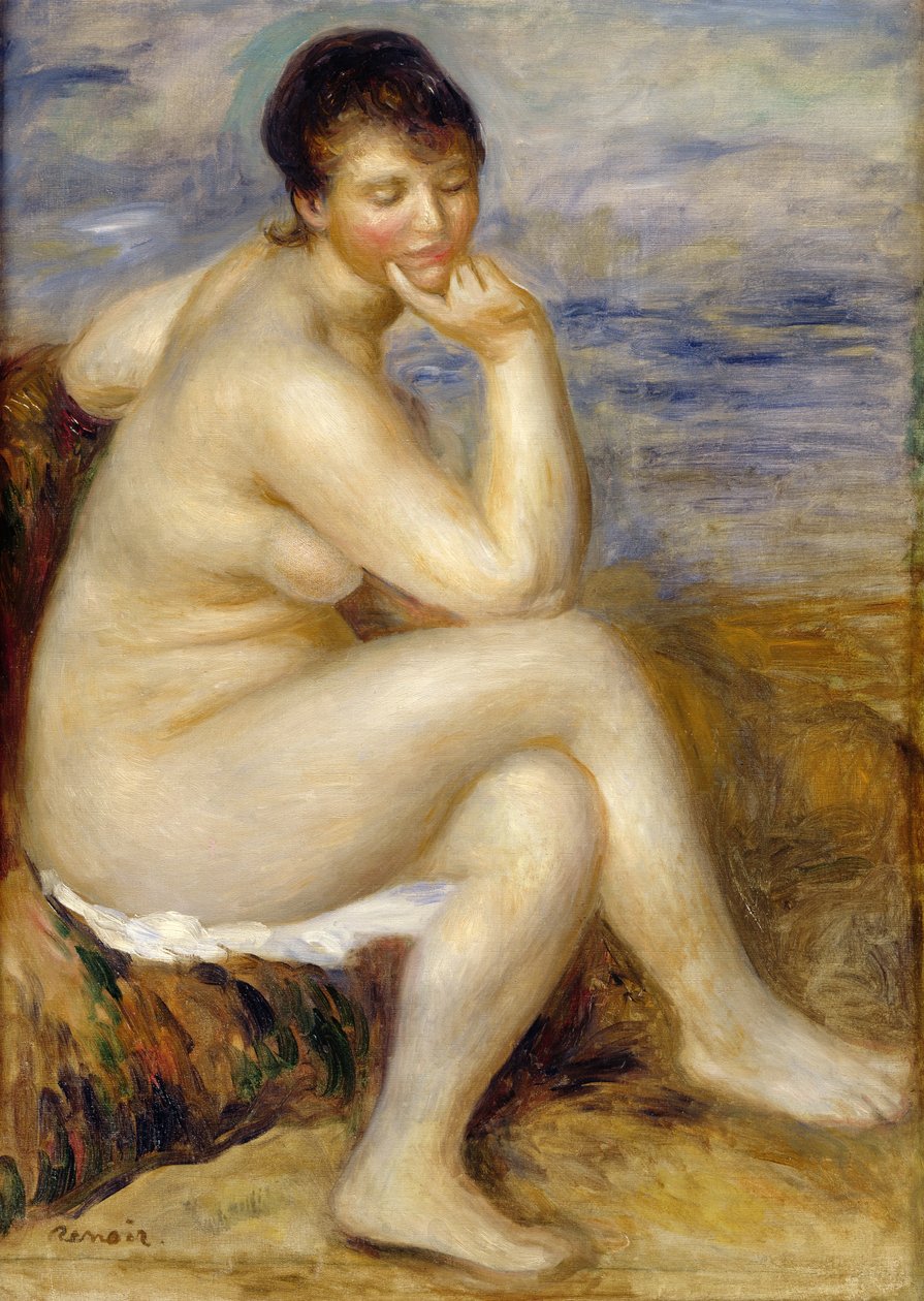 Badende auf einem Felsen sitzend, 1882 von Pierre Auguste Renoir