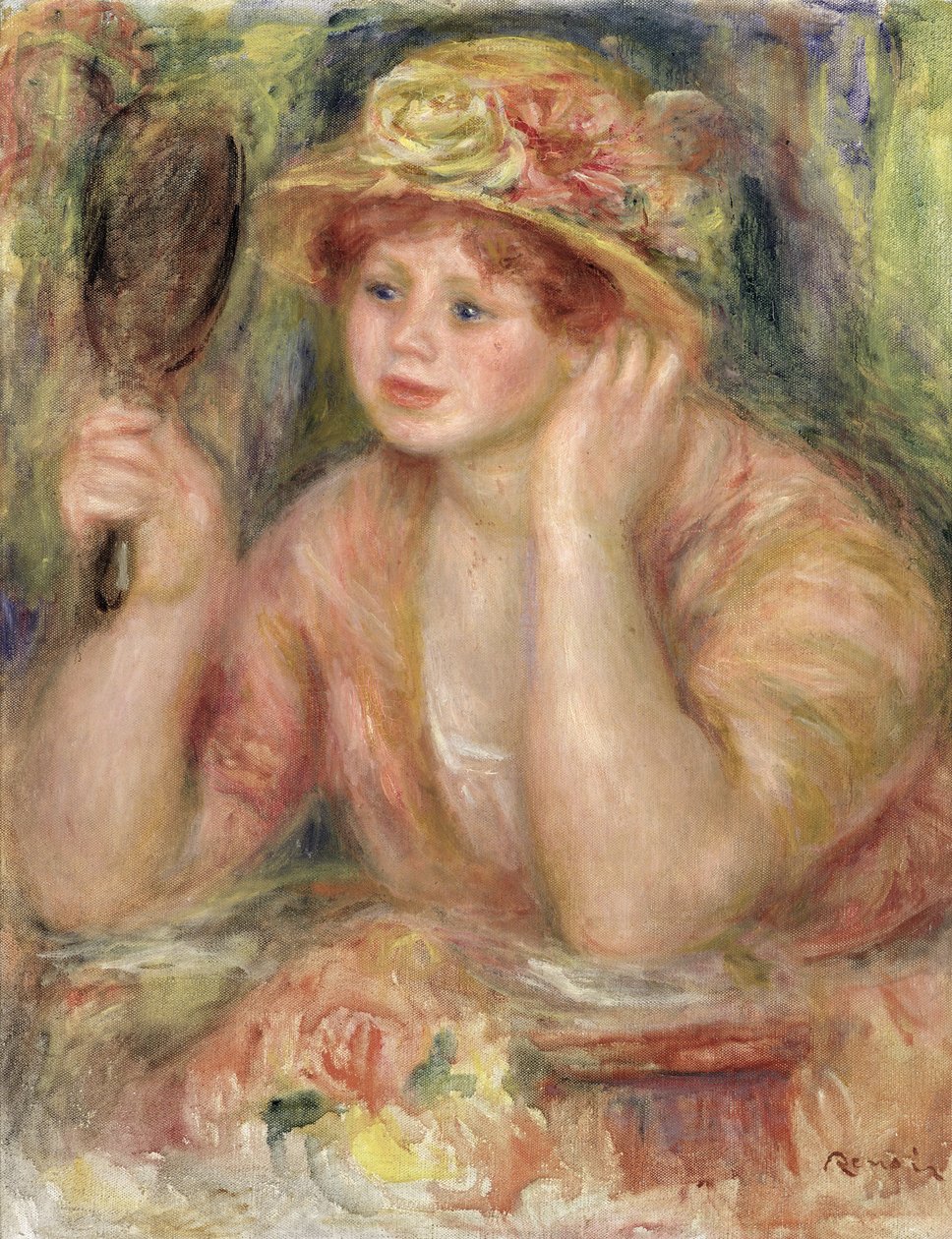Frau mit Spiegel, um 1915 von Pierre Auguste Renoir