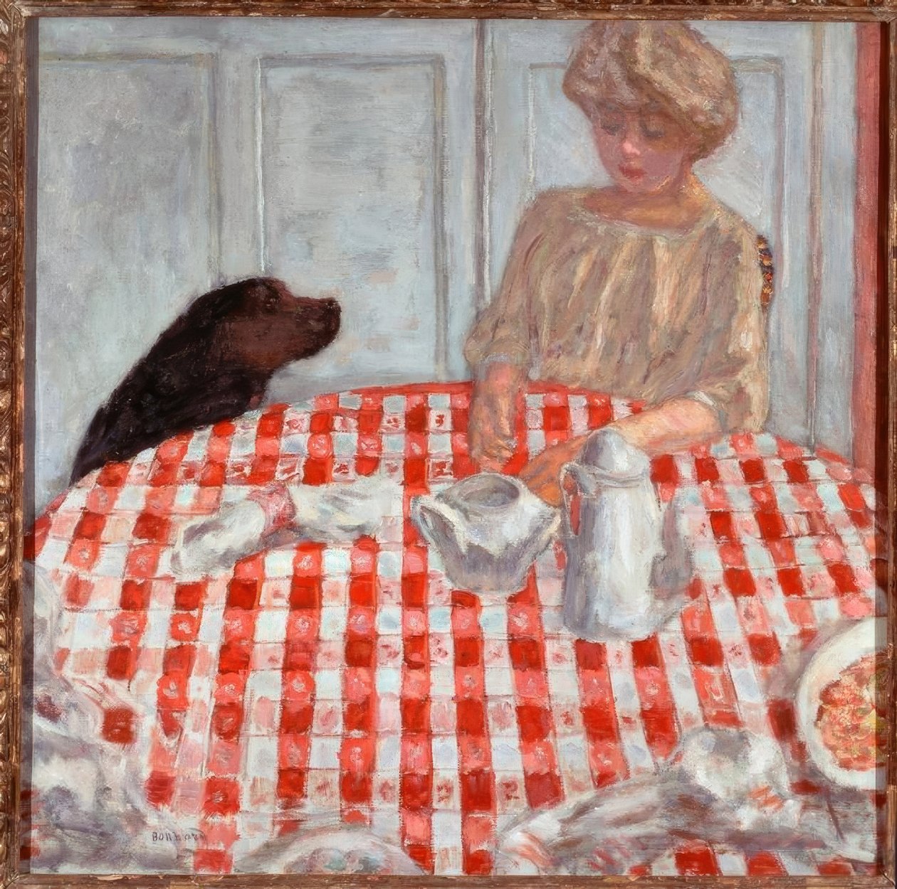 Die rotkarierte Tischdecke oder Das Essen für den Hund von Pierre Bonnard