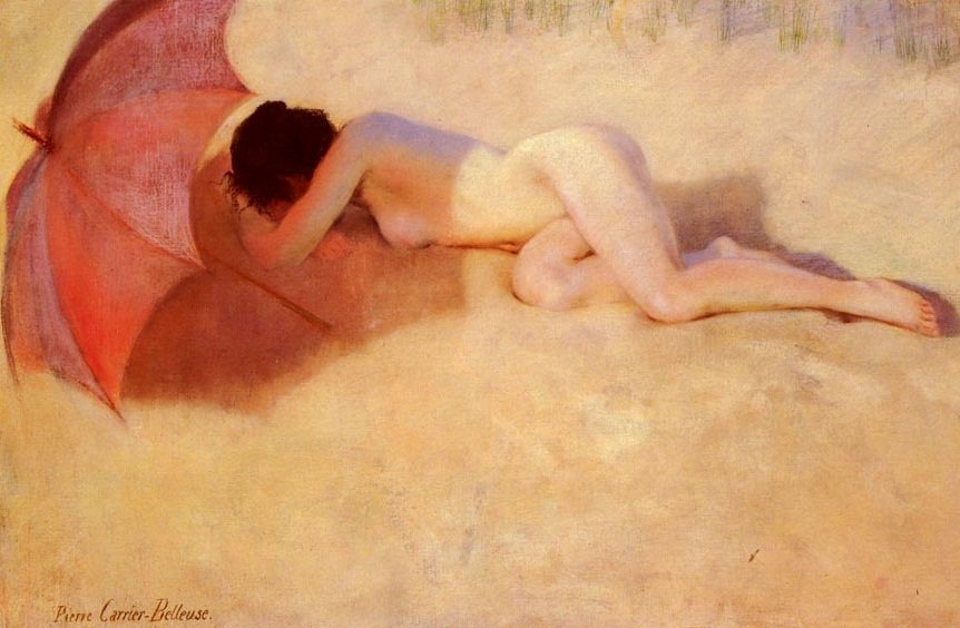 Nackt unter einem Sonnenschirm von Pierre Carrier Belleuse