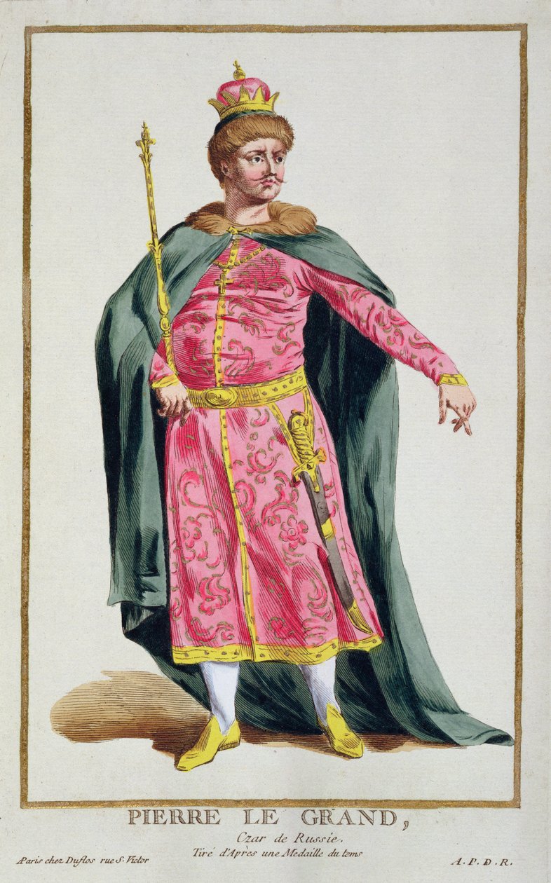 Porträt von Peter I., der Große, Zar von Russland (1672-1725), aus einer Sammlung von Platten, die verschiedene Kostüme der Welt darstellen, 1780 von Pierre Duflos