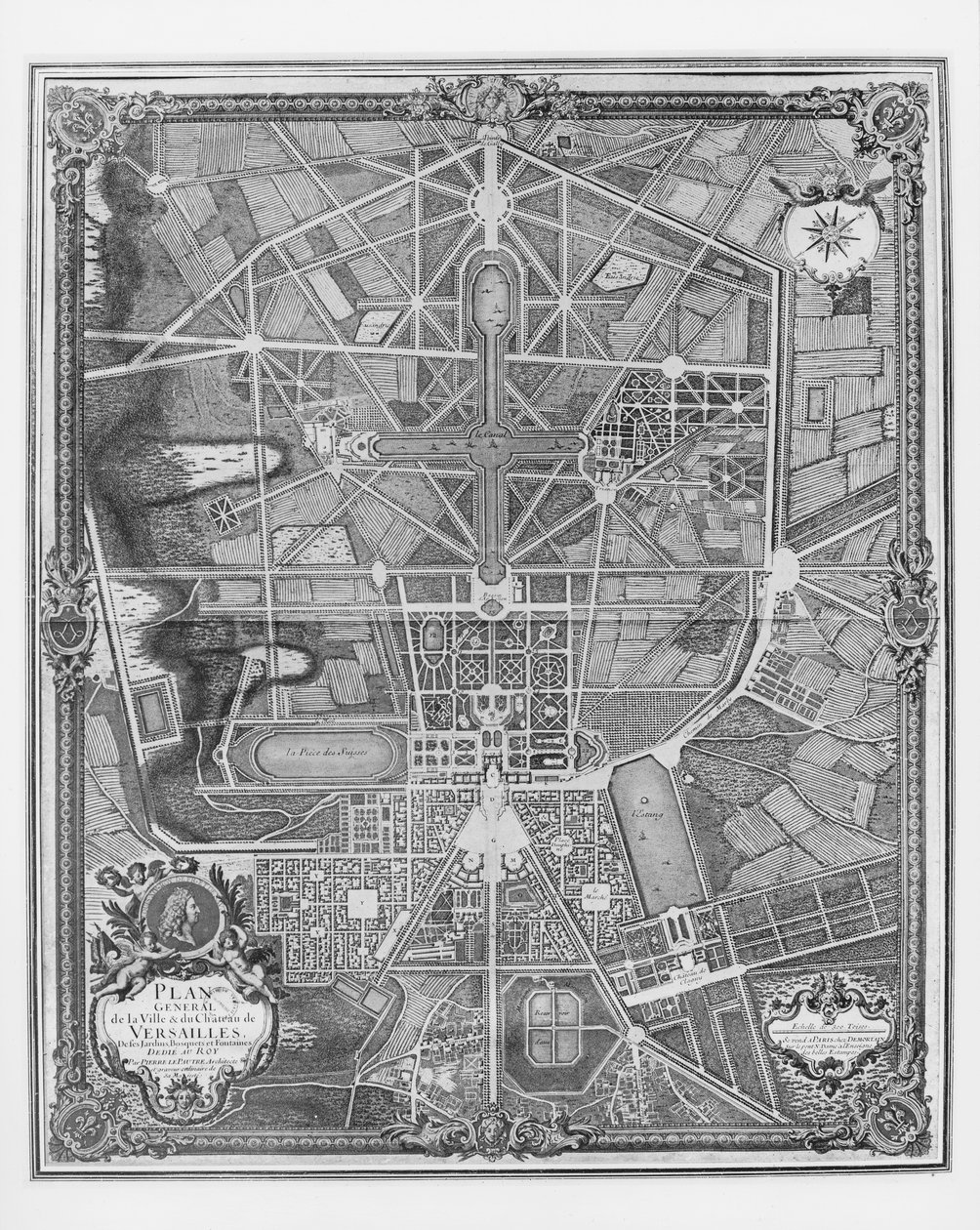 Generalplan der Stadt und des Schlosses von Versailles, mit seinen Gärten, Wäldern und Brunnen von Pierre Lepautre