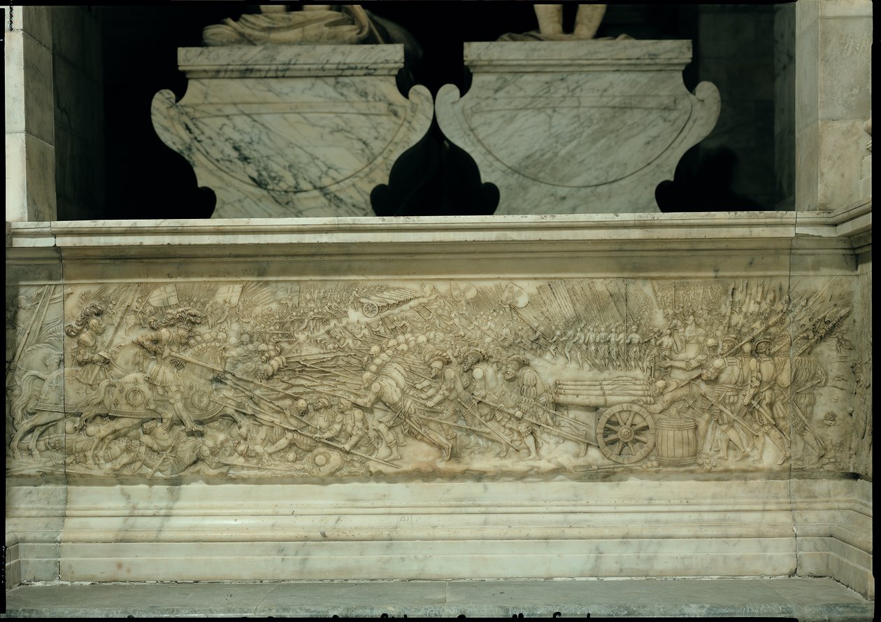 Die Schlacht von Marignano im Jahr 1515, vom Grab von Franz I. und Claude von Frankreich, Herzogin der Bretagne, 1548-52 von Pierre Bontemps