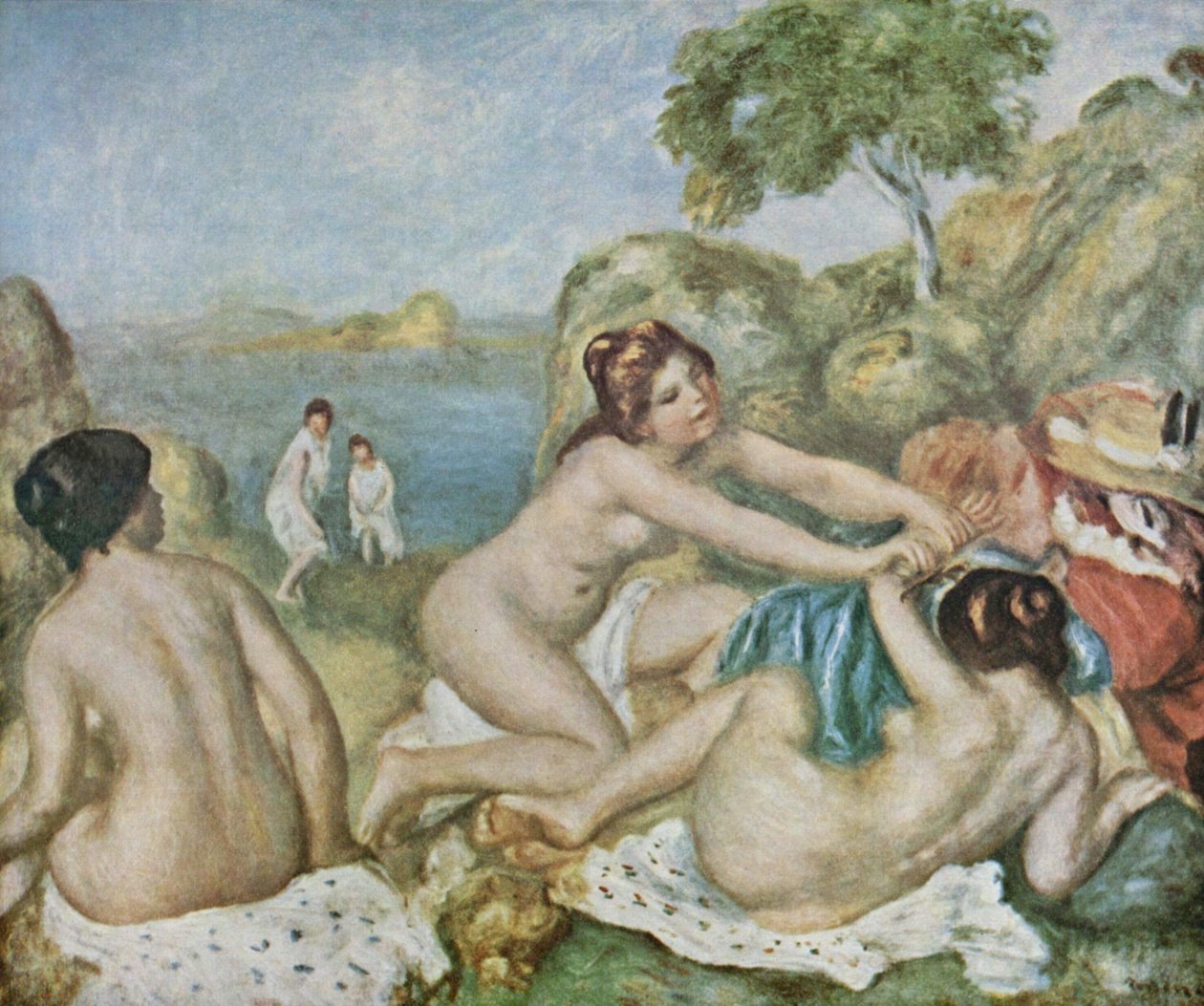 Drei badende Mädchen mit Krabben von Pierre Auguste Renoir